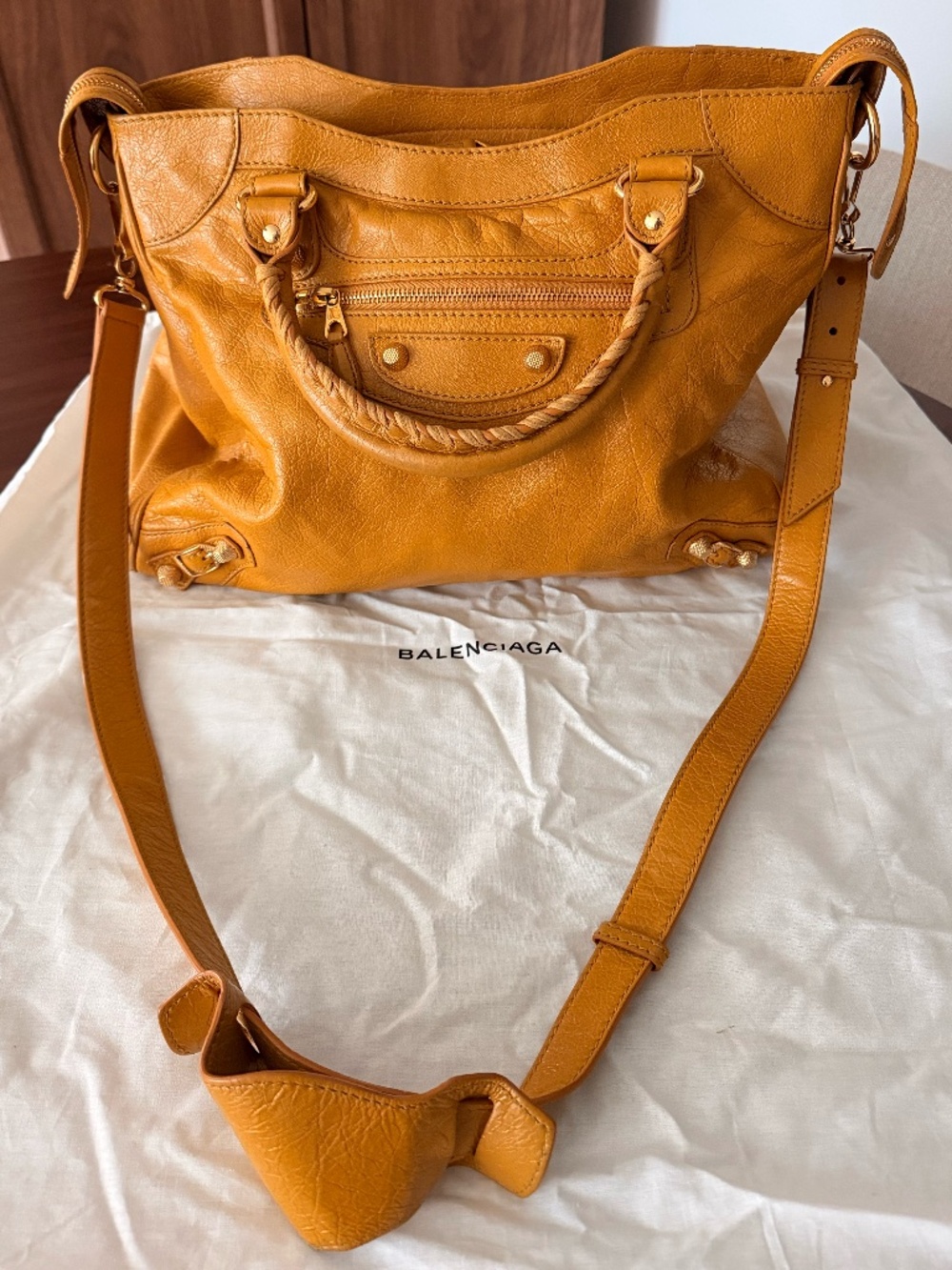 Balenciaga Velo Bag Mustard Yellow Leather Gold HW